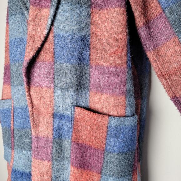 Hinge Plaid Wool Blend Coatigan Women’s Medium Open Front Cardigan Jacket Pocket - Picture 3 of 7